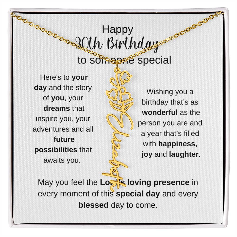 Happy 30th Birthday To Someone Special - Flower Name Necklace