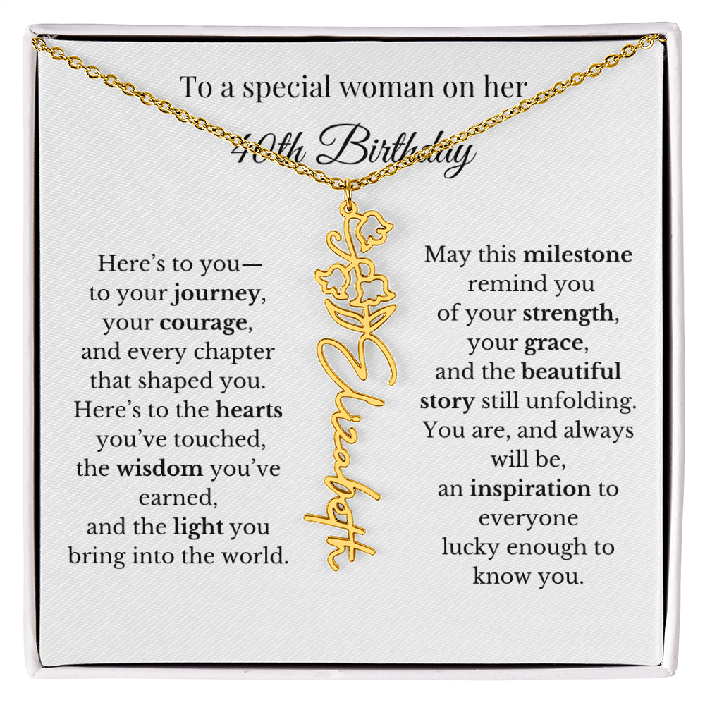 40th Birthday Gift To A Special Woman | Personalized Birth Flower Name Necklace