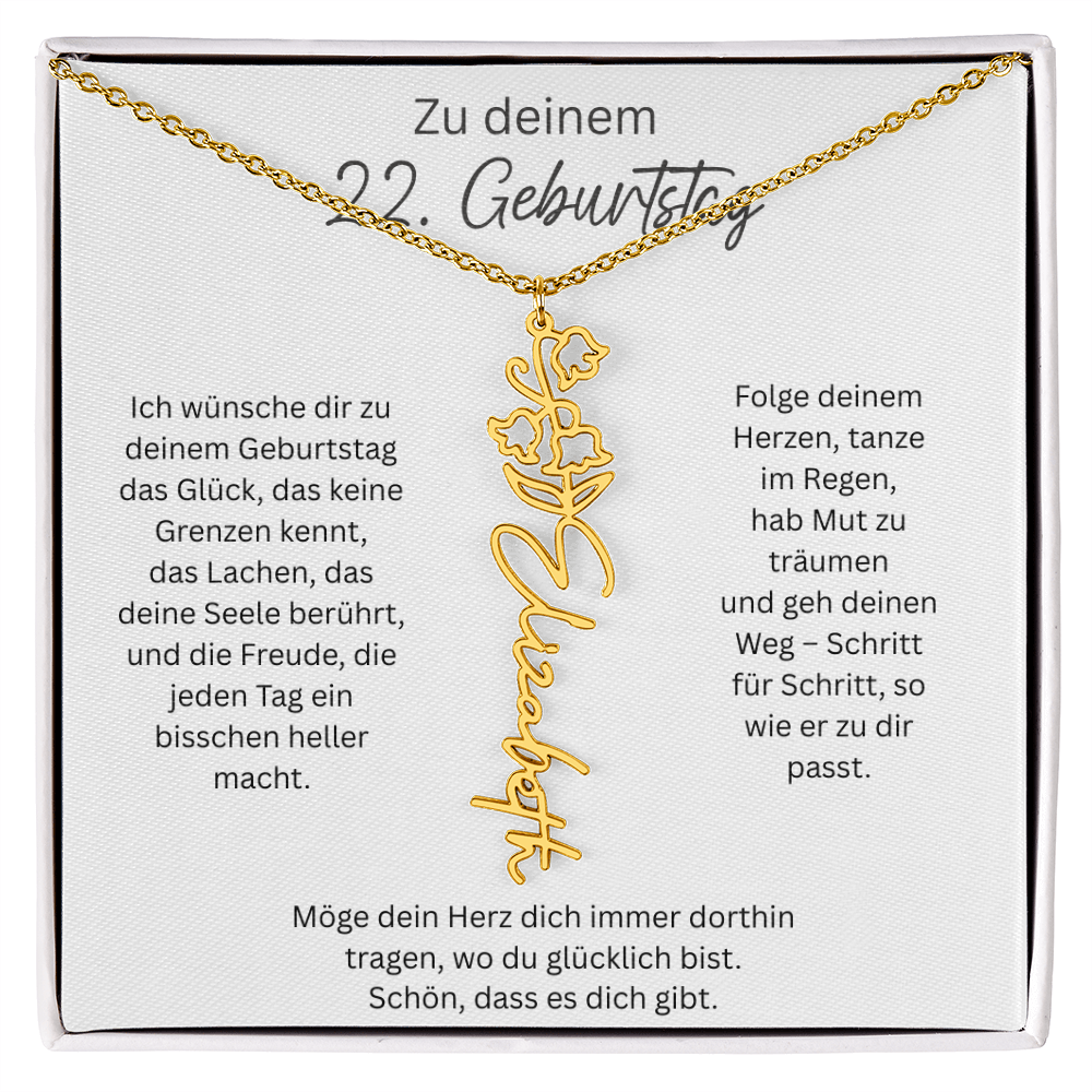 Geburtsblumen Namenskette zum 22 Geburtstag personalisiert Name Kette Gravur Geschenk