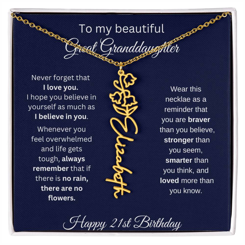 Personalized 21st Birthday Gift Great Granddaughter | Flower Name Necklace