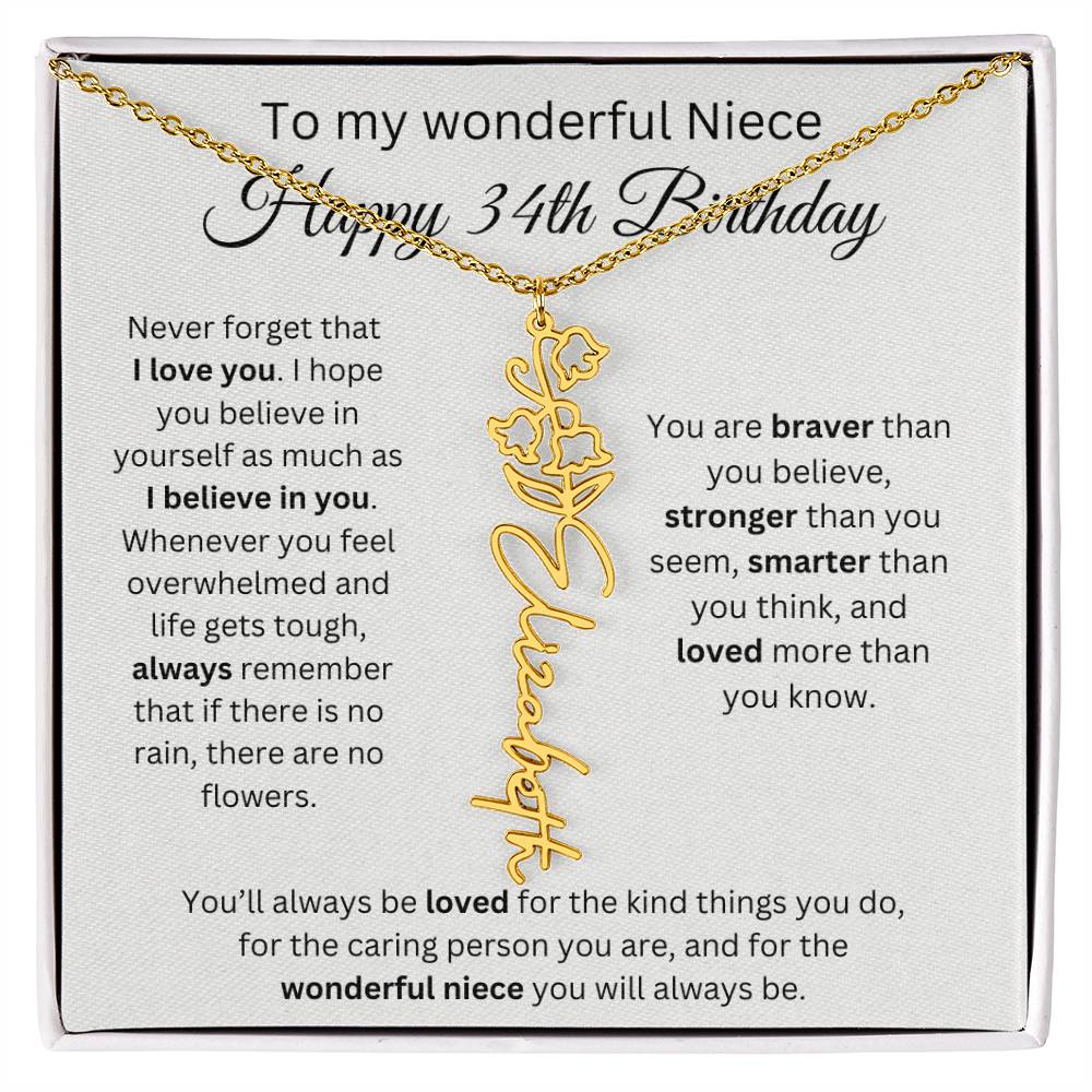 To My Wonderful Niece Happy 34th Birthday - Flower Name Necklace