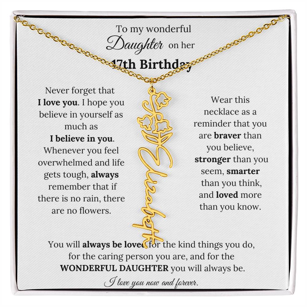 To My Wonderful Daughter On Her 17th Birthday - I Love You - Flower Name Necklace