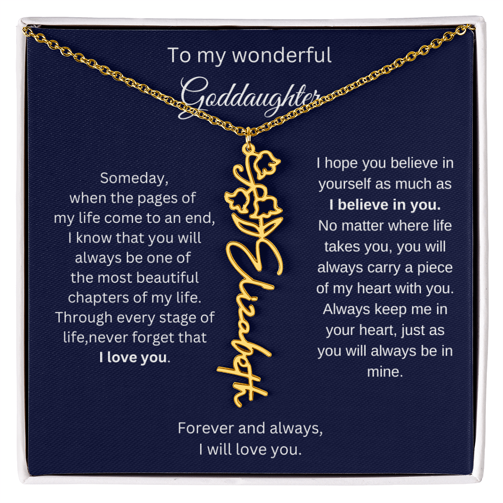 Luxury Goddaughter Gift - Birth Flower Name Necklace