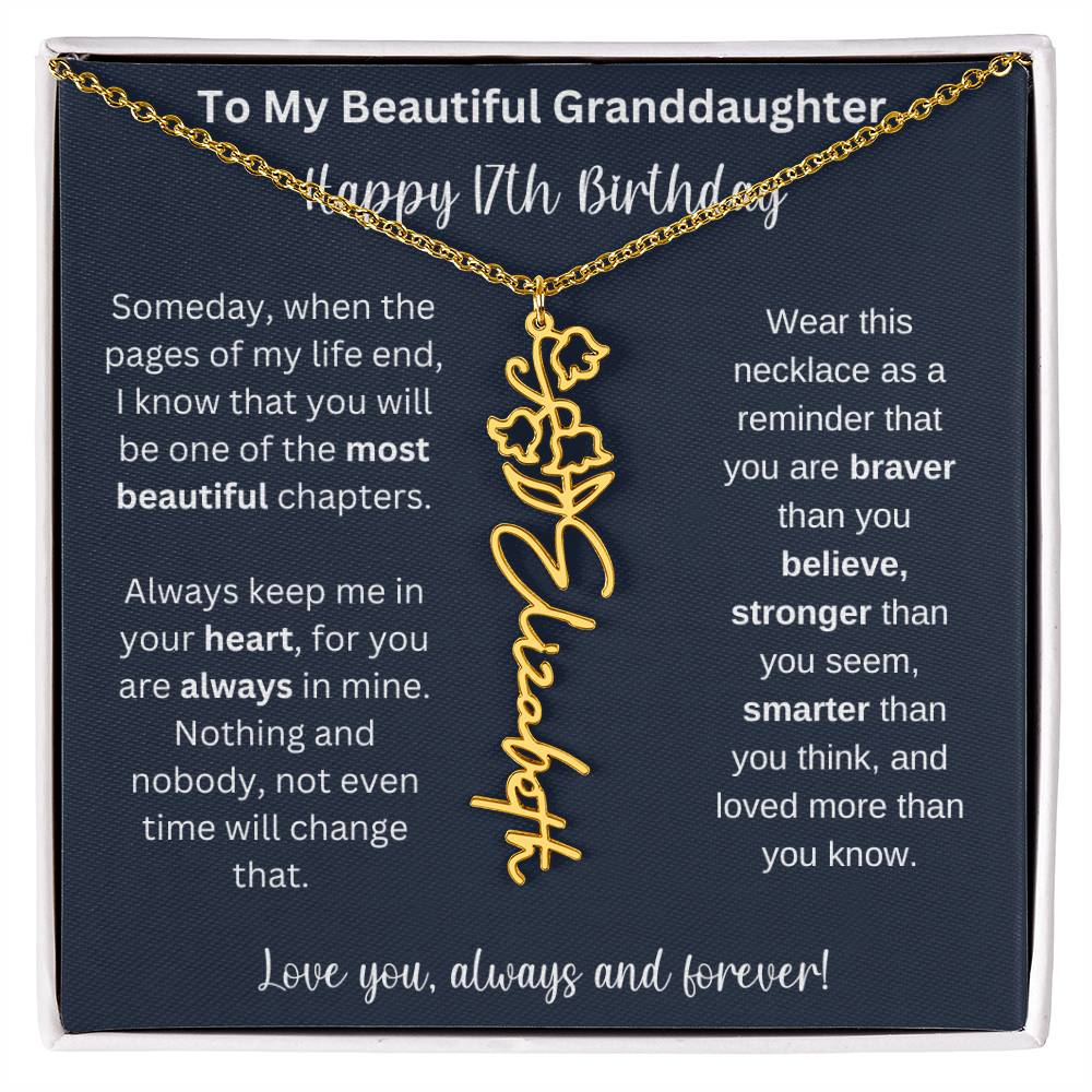 17th Birthday Gift For Granddaughter | Personalized Birth Flower Name Necklace