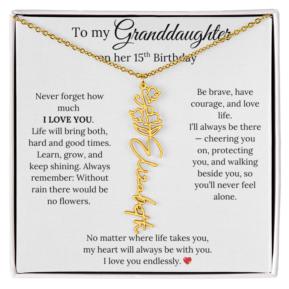 15th Birthday Gift For Granddaughter - Personalized Flower Name Necklace