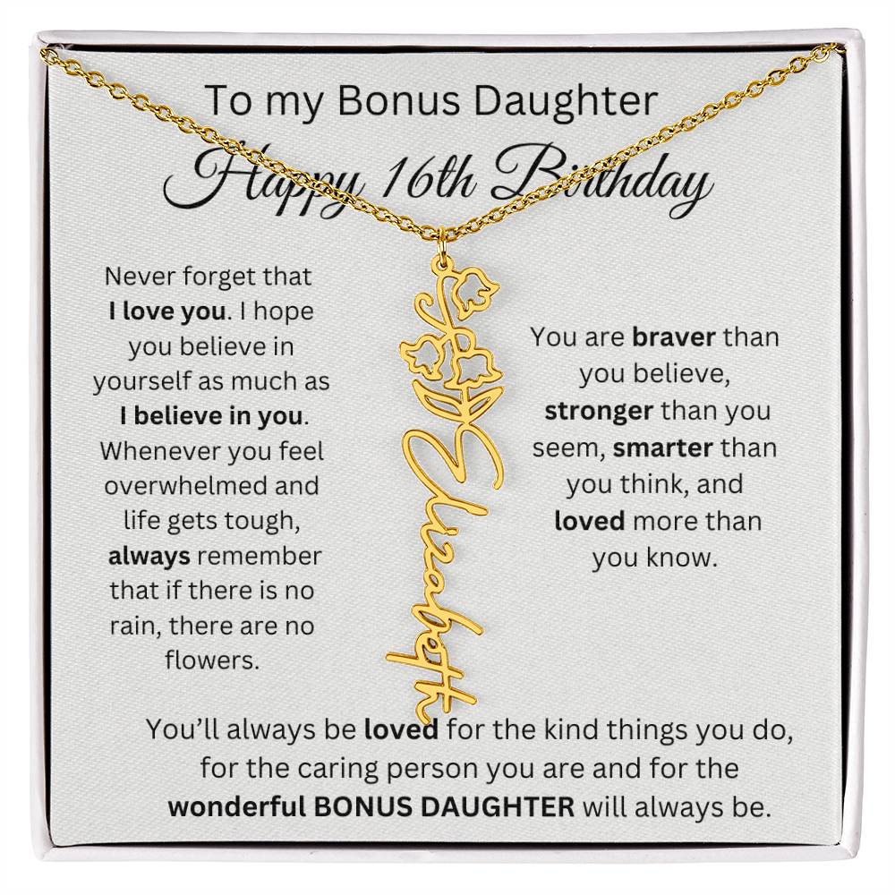 To My Bonus Daughter | Happy 16th Birthday | Flower Name Necklace