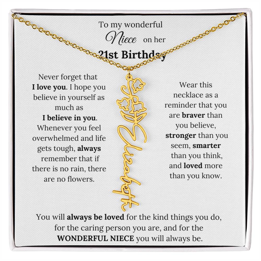 To My Wonderful Niece Happy 21st Birthday | Flower Name Necklace