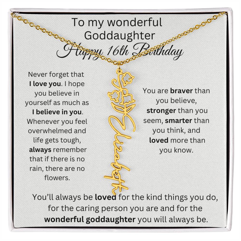 To My Wonderful Goddaughter - Happy 16th Birthday - Flower Name Necklace