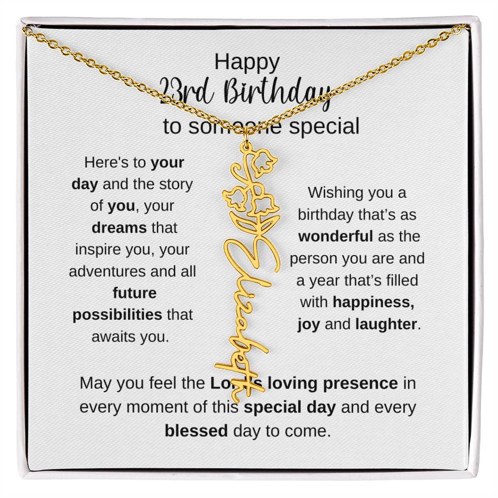 Happy 23rd Birthday To Someone Special - Flower Name Necklace