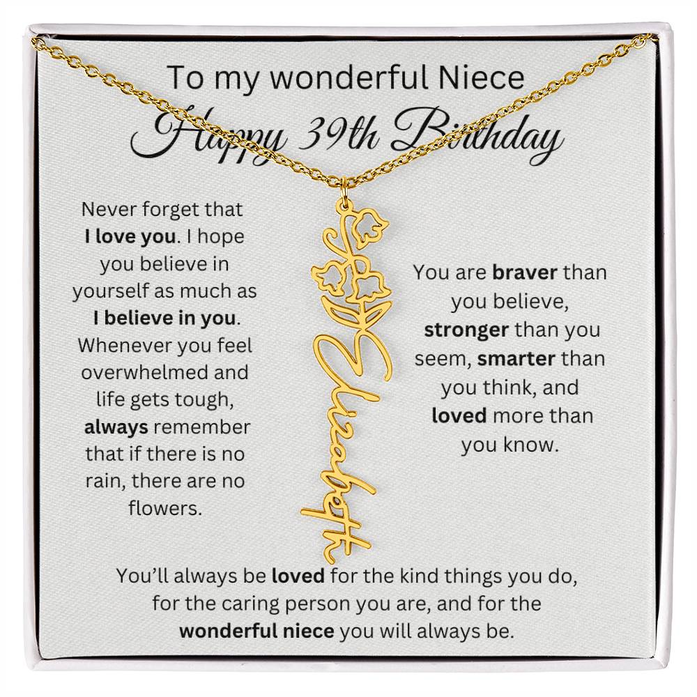 To My Wonderful Niece Happy 39th Birthday - Flower Name Necklace
