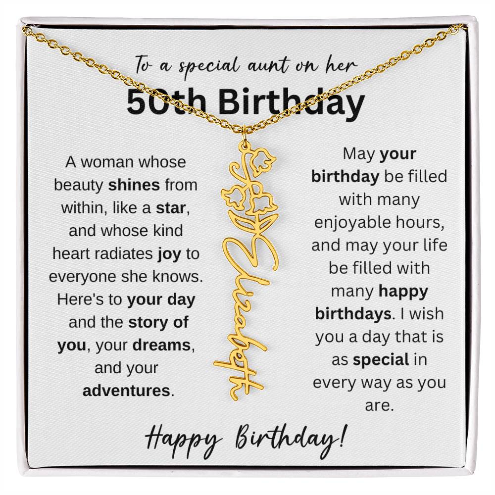 To A Special Aunt Happy 50th Birthday - Flower Name Necklace