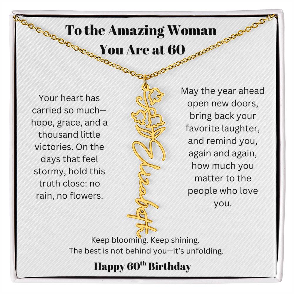 To The Amazing Woman | 60th Birthday Keepsake Jewelry | Flower Name Necklace
