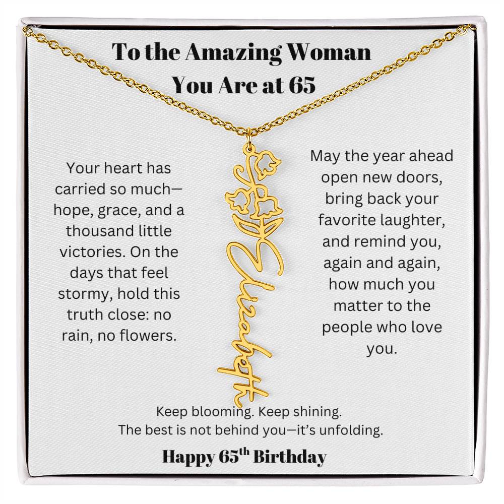 To The Amazing Woman | 65th Birthday Keepsake Jewelry | Flower Name Necklace