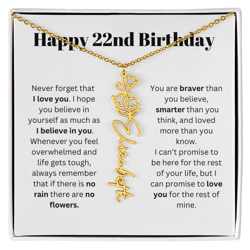 22nd Personalized Birthday Gift for Her - Flower Name Necklace