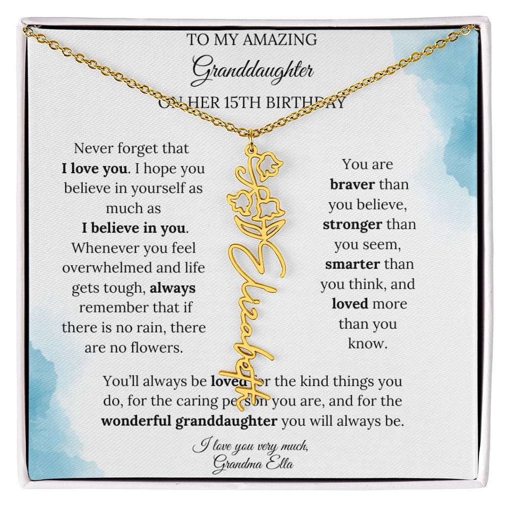 Birth Month Flower Name Necklace for My Granddaughter's 15th Birthday