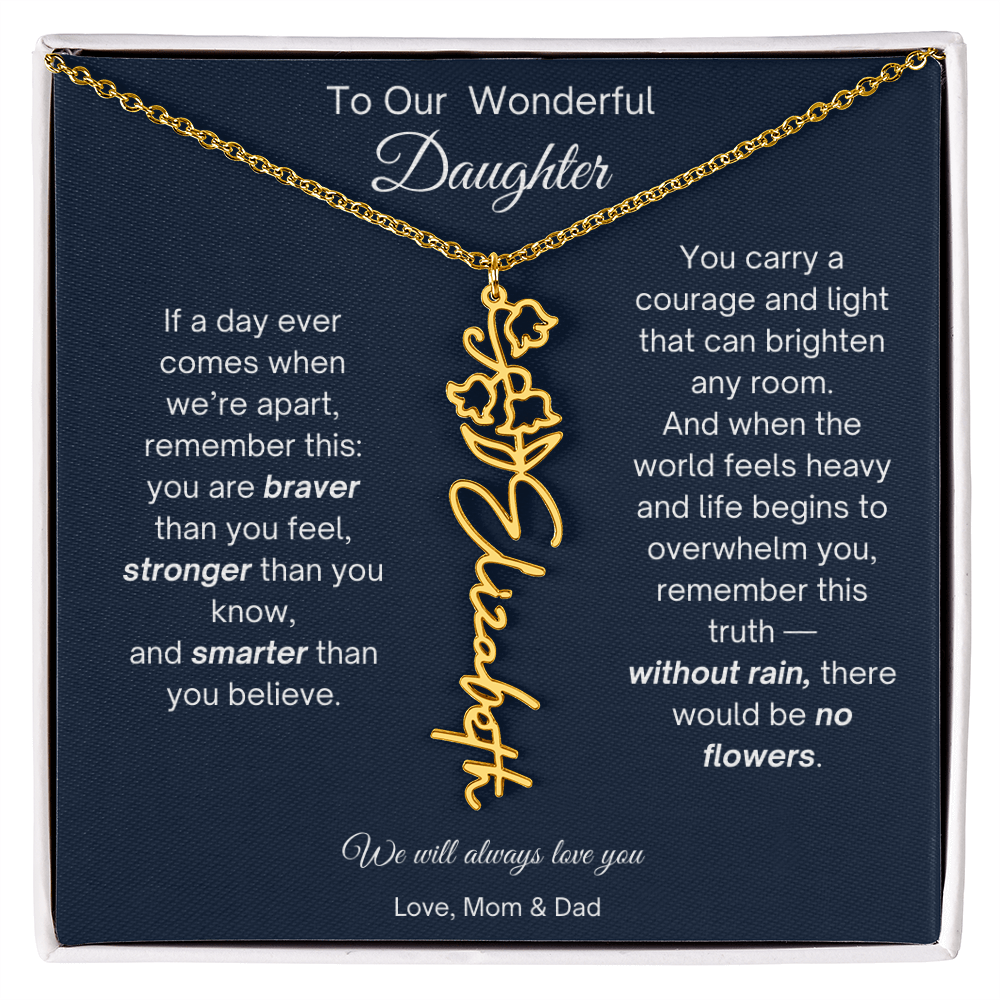 Daughter Necklace from Parents - Birth Flower Name Necklace