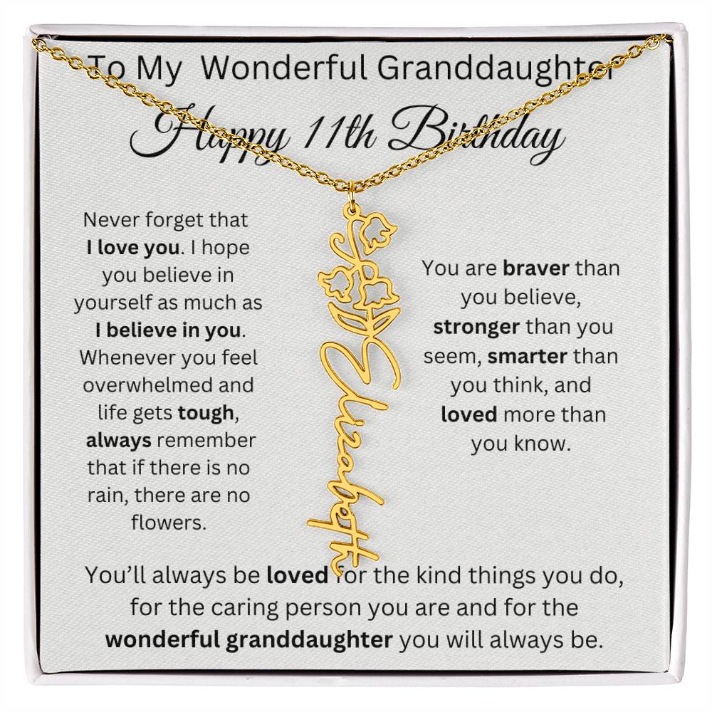 To My Wonderful Granddaughter - Happy 11th Birthday - Flower Name Necklace