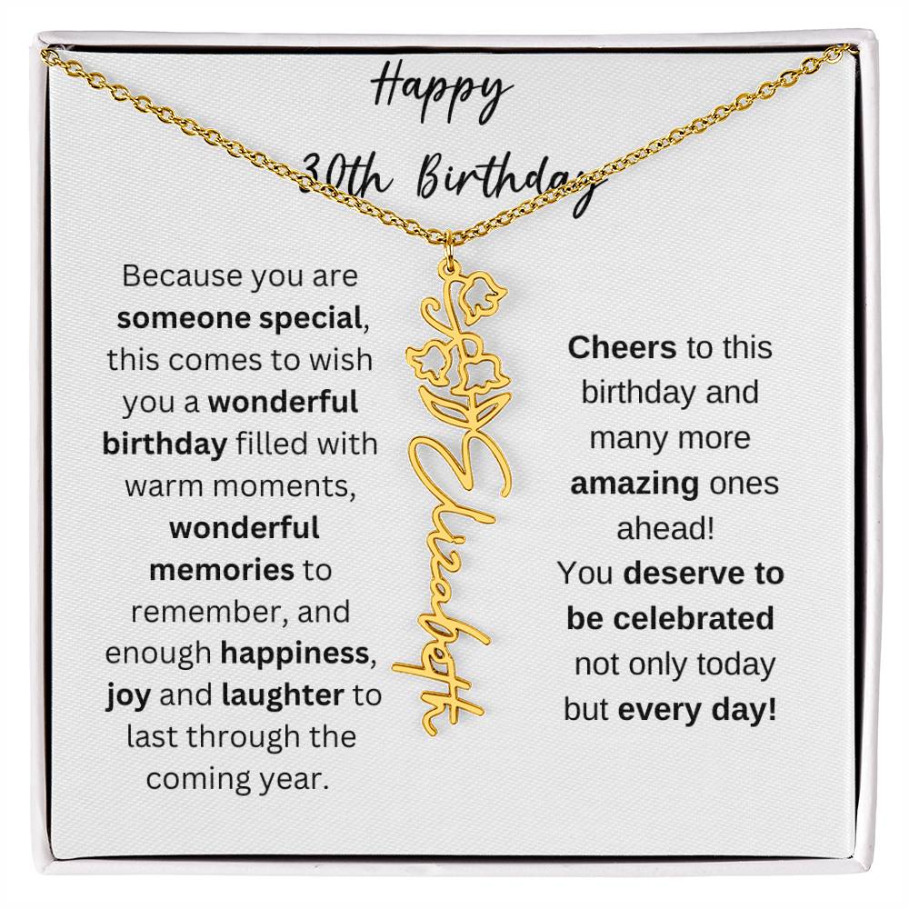 Happy 30th Birthday - Flower Name Necklace