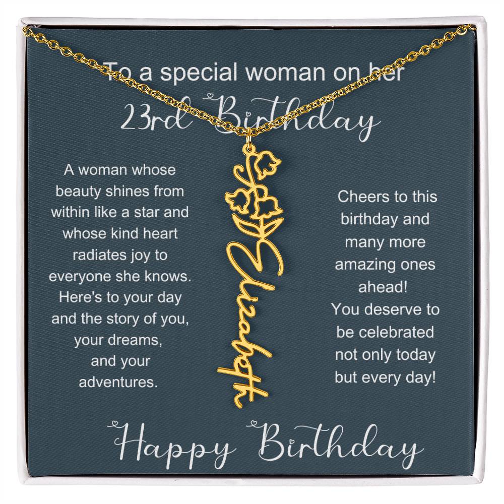 To A Special Woman On Her 23rd Birthday | Flower Name Necklace