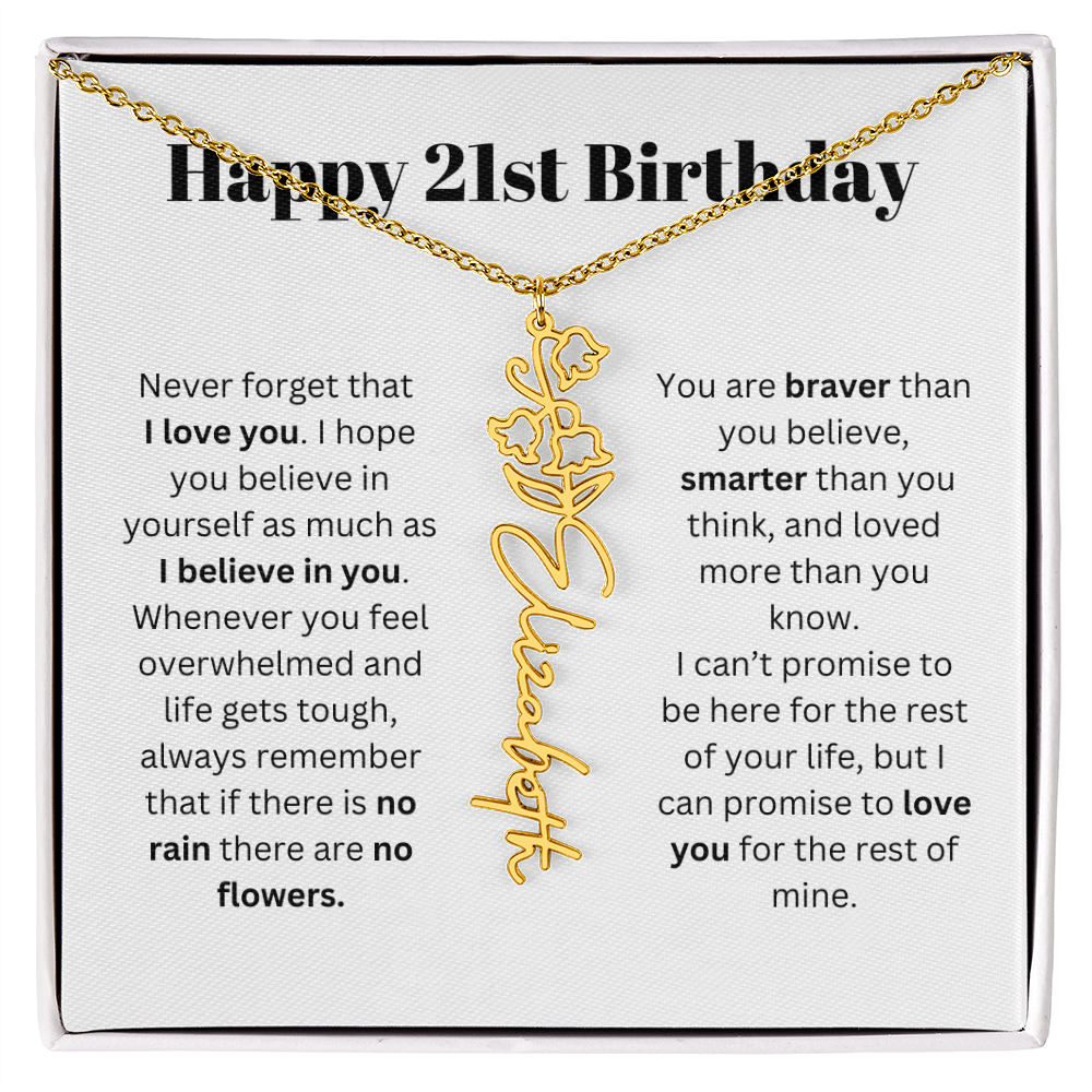 21st Personalized Birthday Gift for Her - Flower Name Necklace