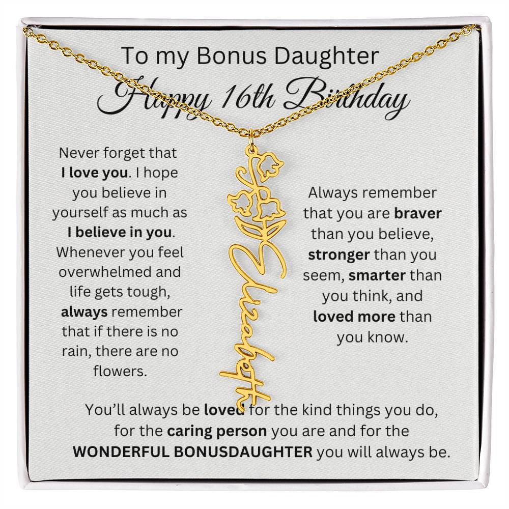 16th Birthday Gift To My Bonus Daughter | Flower Name Necklace