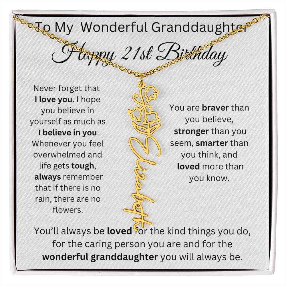 To My Wonderful Granddaughter - Happy 21st Birthday - Flower Name Necklace