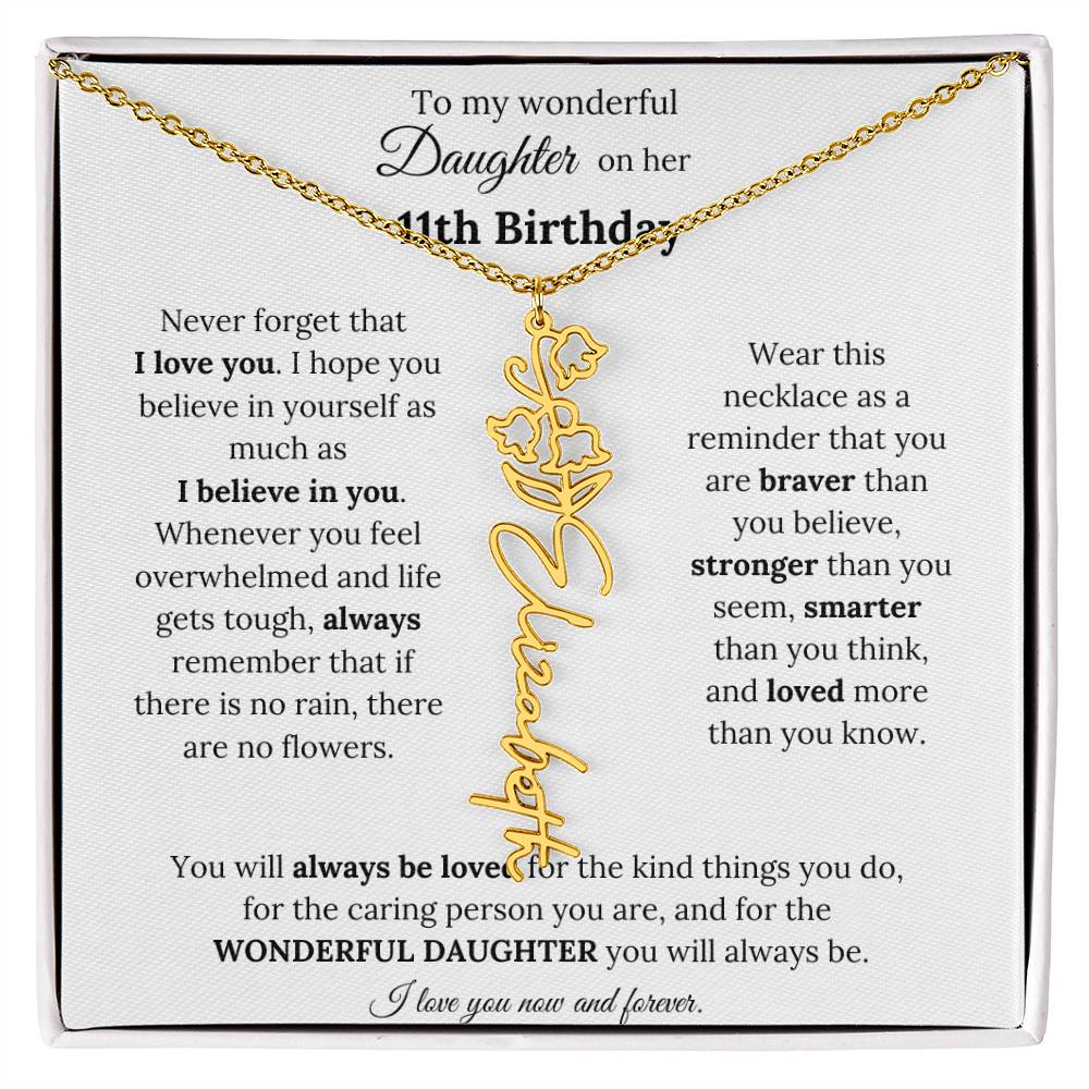 To My Wonderful Daughter On Her 11th Birthday - I Love You - Flower Name Necklace