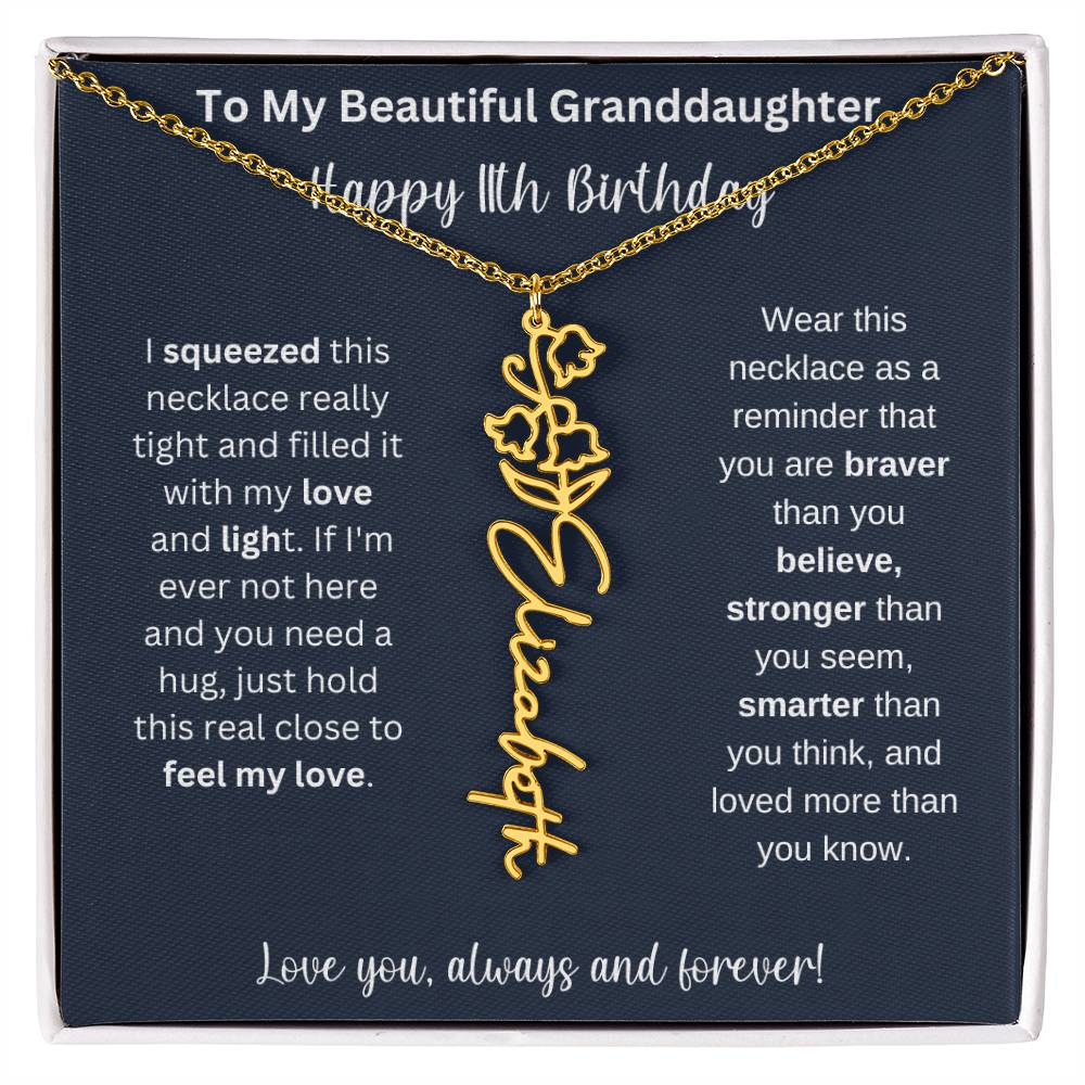 Flower Name Necklace 11th Birthday Necklace Gift To My Granddaughter