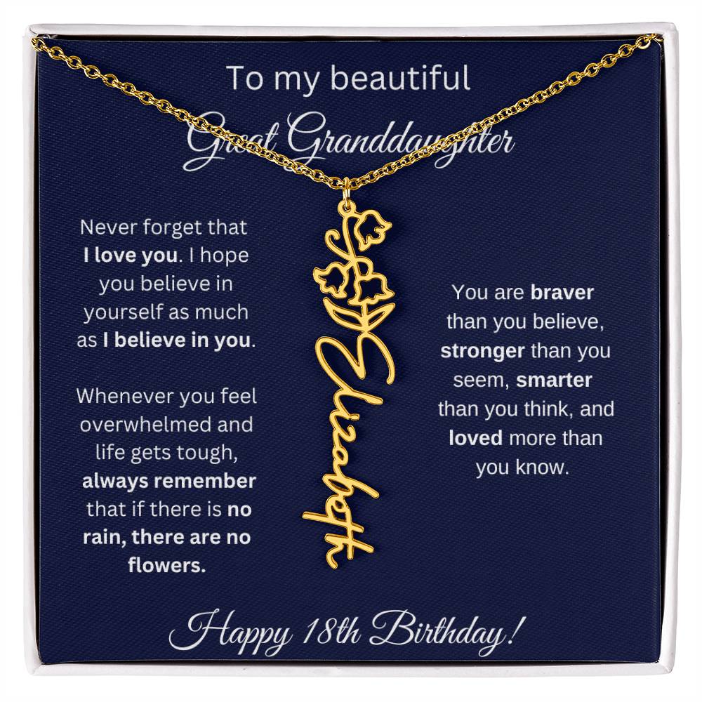 18th Birthday Gift For Great Granddaughter - Birthmonth Flower Name Necklace