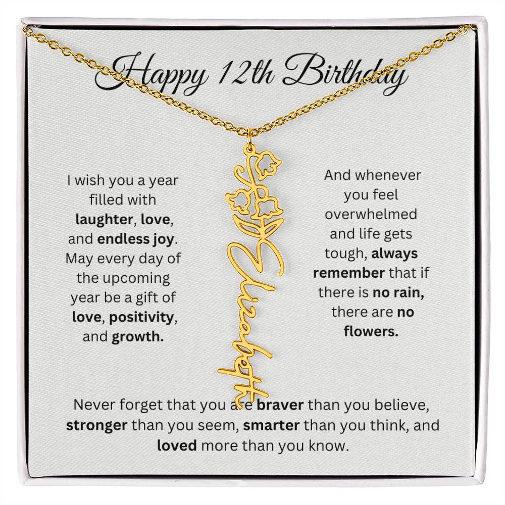 Happy 12th Birthday - Flower Name Necklace