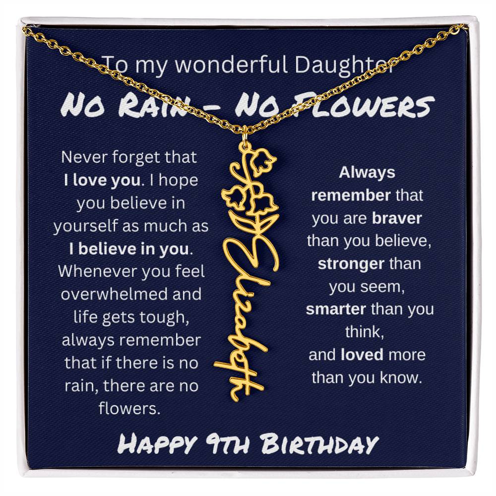 No Rain - No Flower | Happy 9th Birthday | Flower Name Necklace