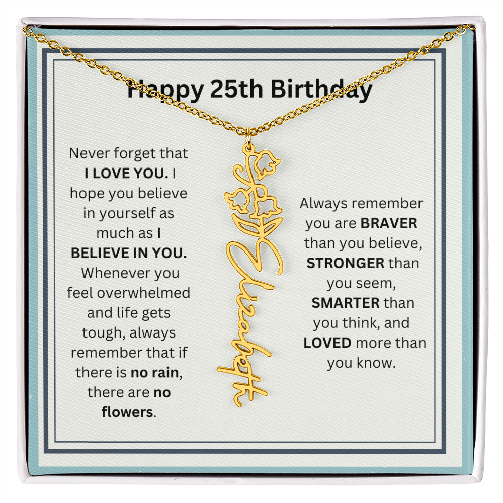 Personalized 25th Birthday Flower Name Necklace Gift