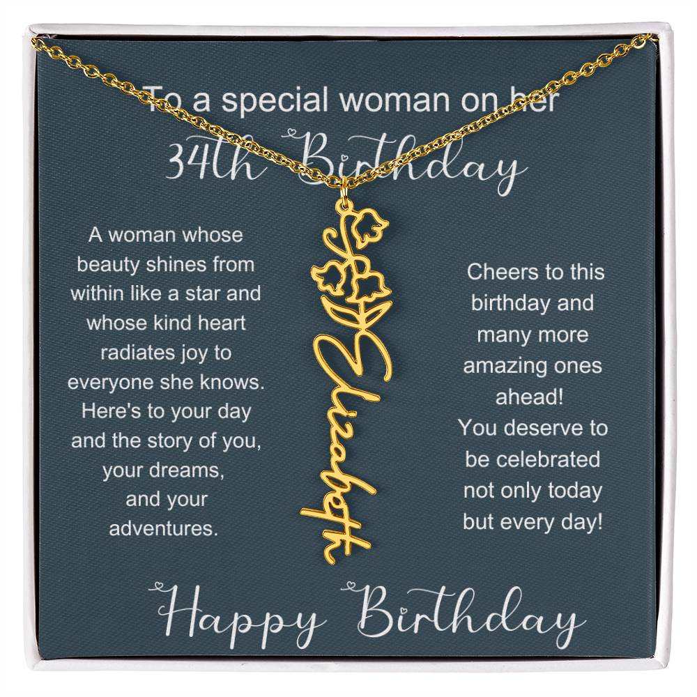 To A Special Woman On Her 34th Birthday | Flower Name Necklace