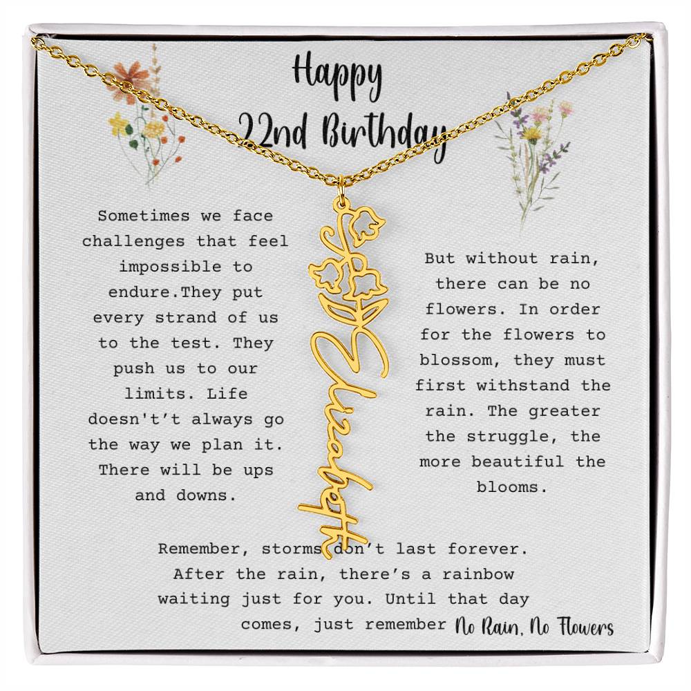No Rain, No Flowers - Happy 22nd Birthday - Flower Name Necklace