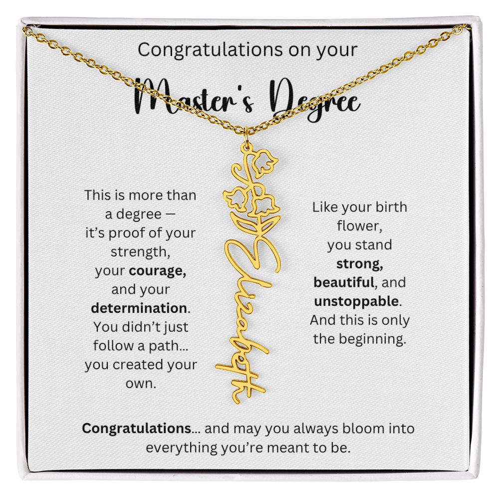 Masters Degree Graduation Gift - Personalized Birth Flower Name Necklace