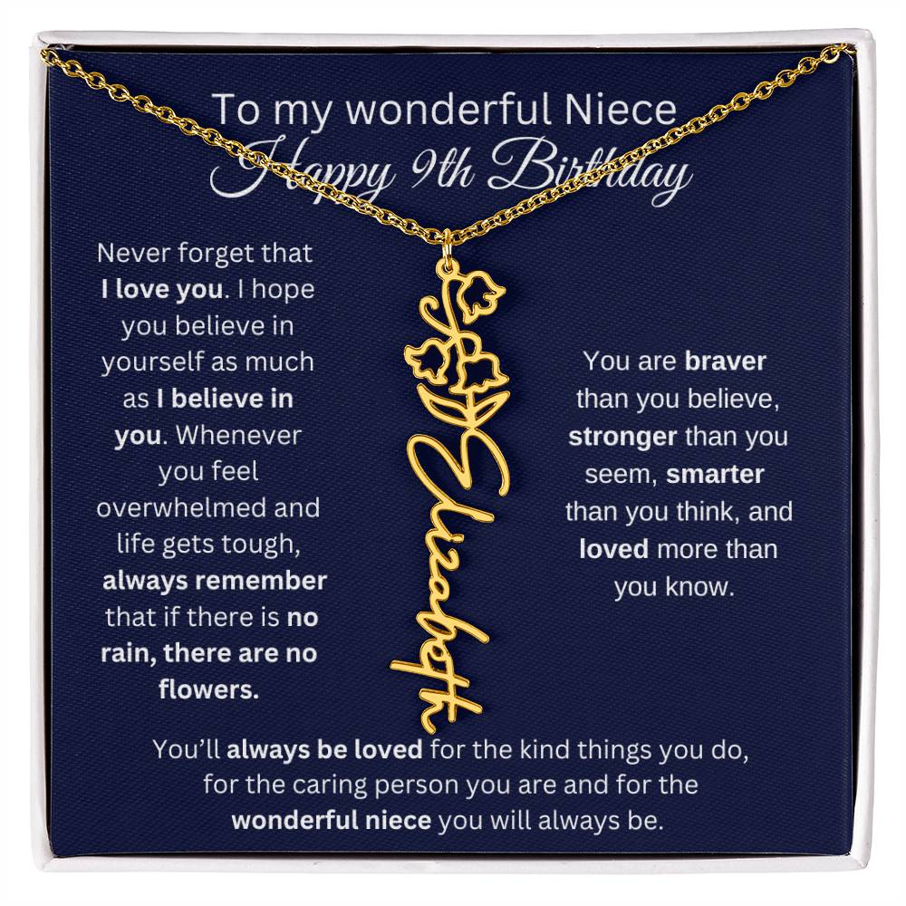 To My Wonderful Niece | Happy 9th Birthday | Flower Name Necklace