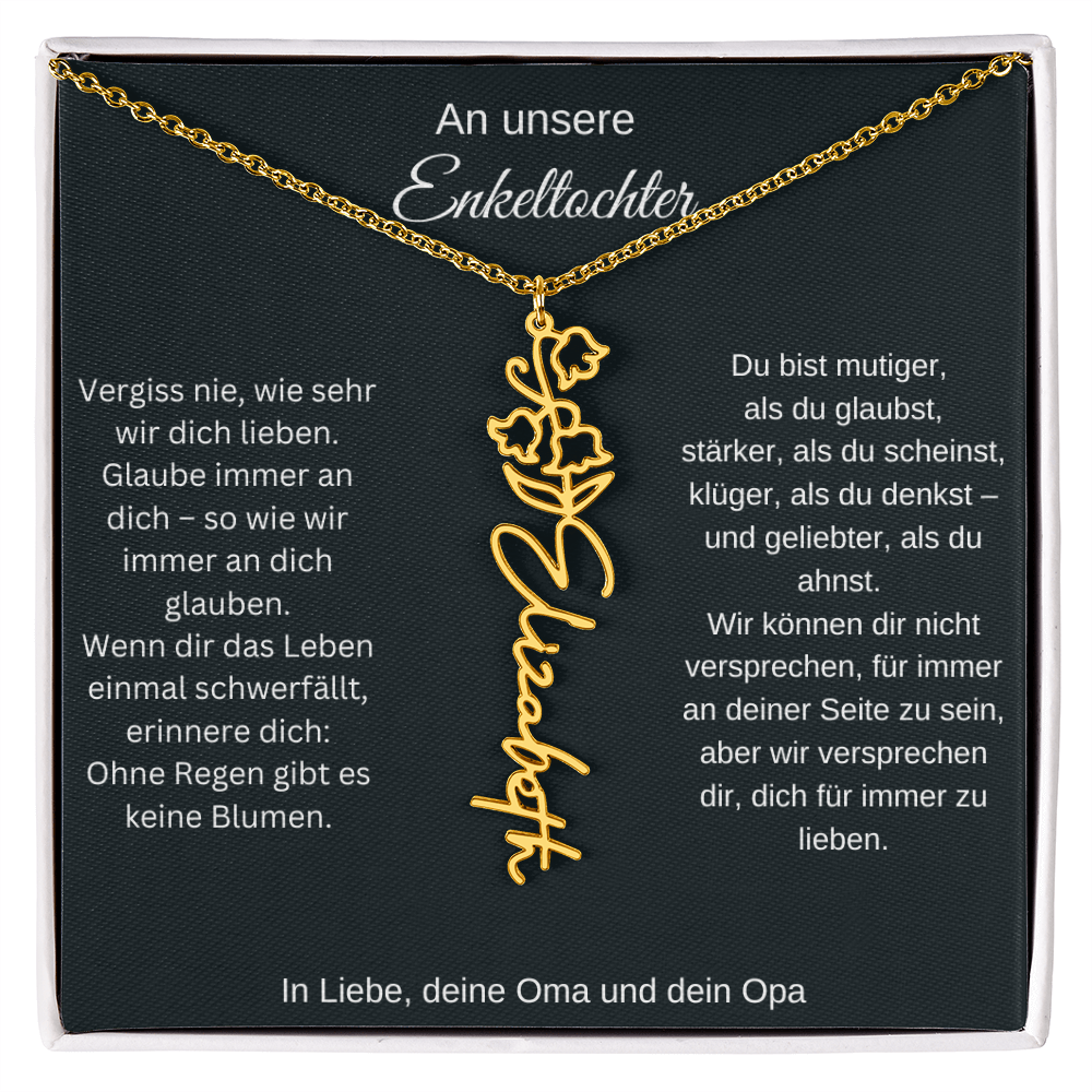 Geburtsblume Namenskette Enkeltochter Silber Gold personalisierte Gravur Kette Geschenk