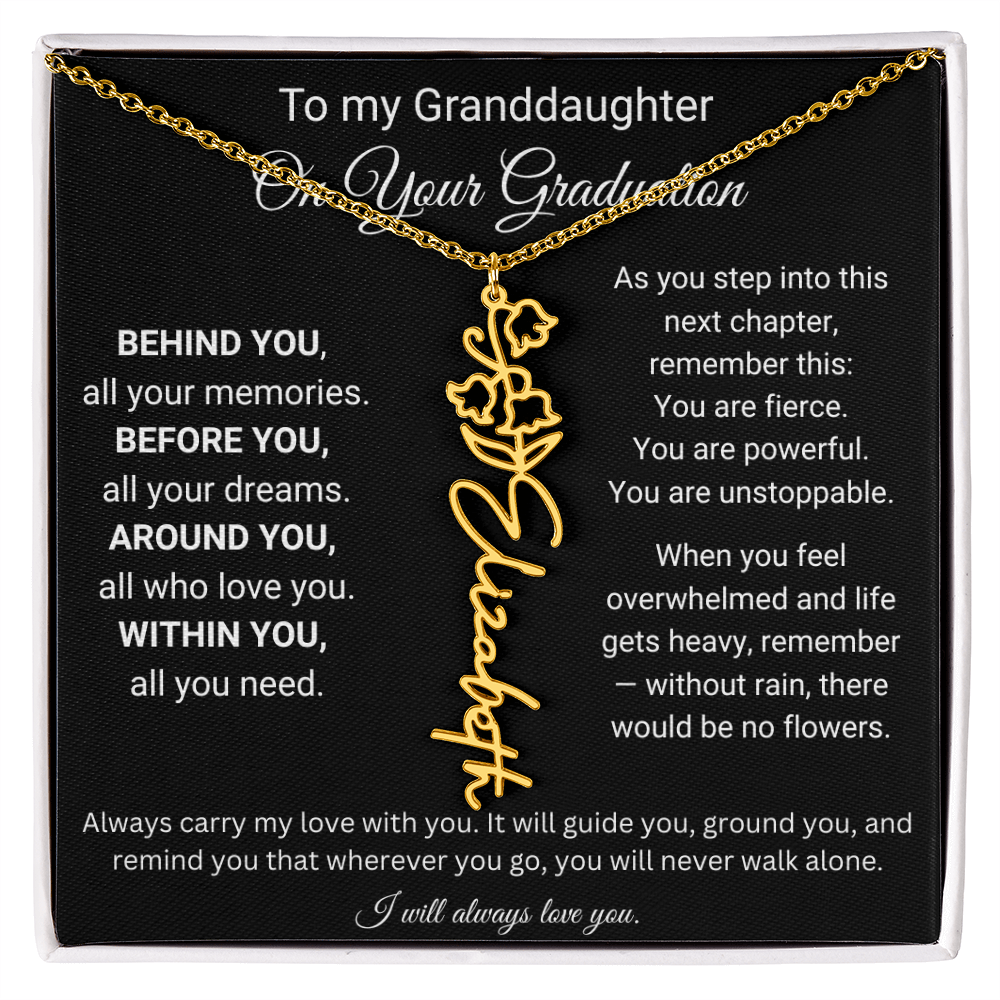 To My Granddaughter On Your Graduation | You're Unstopable | Flower Name Necklace