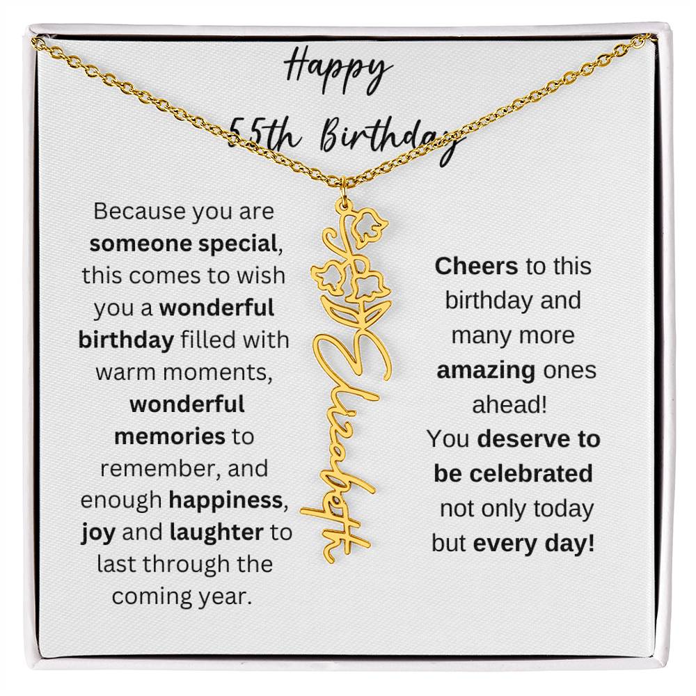 Happy 55th Birthday - Flower Name Necklace