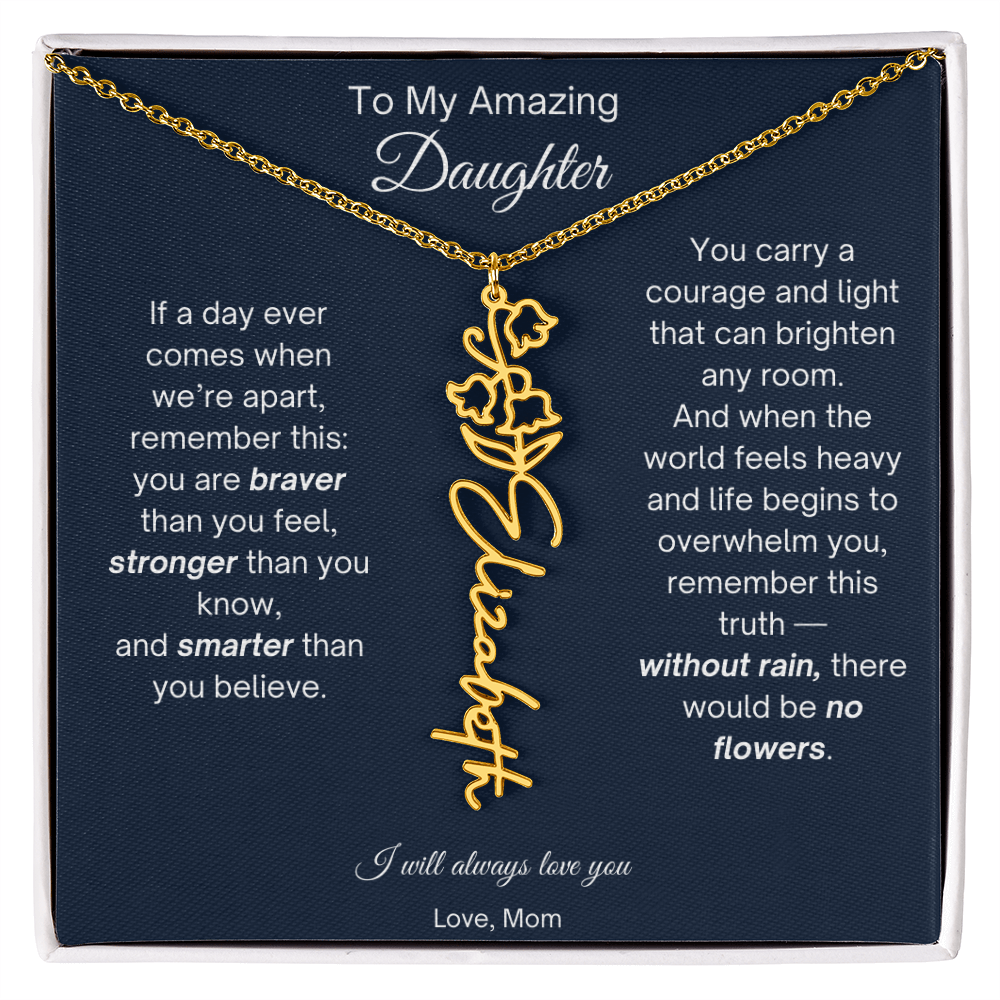 Daughter Necklace from Mom - Birth Flower Name Necklace