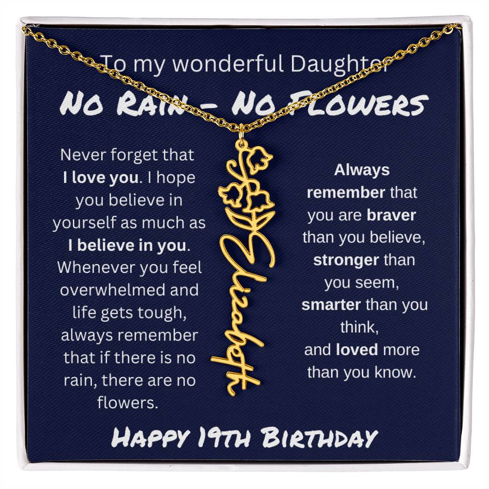 No Rain - No Flower | Happy 19th Birthday | Flower Name Necklace