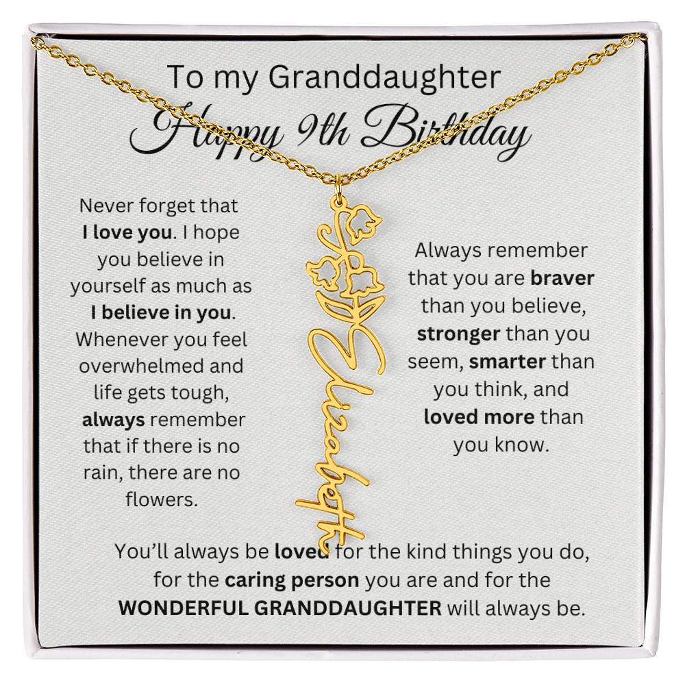 To My Granddaughter | Happy 9th Birthday | Flower Name Necklace
