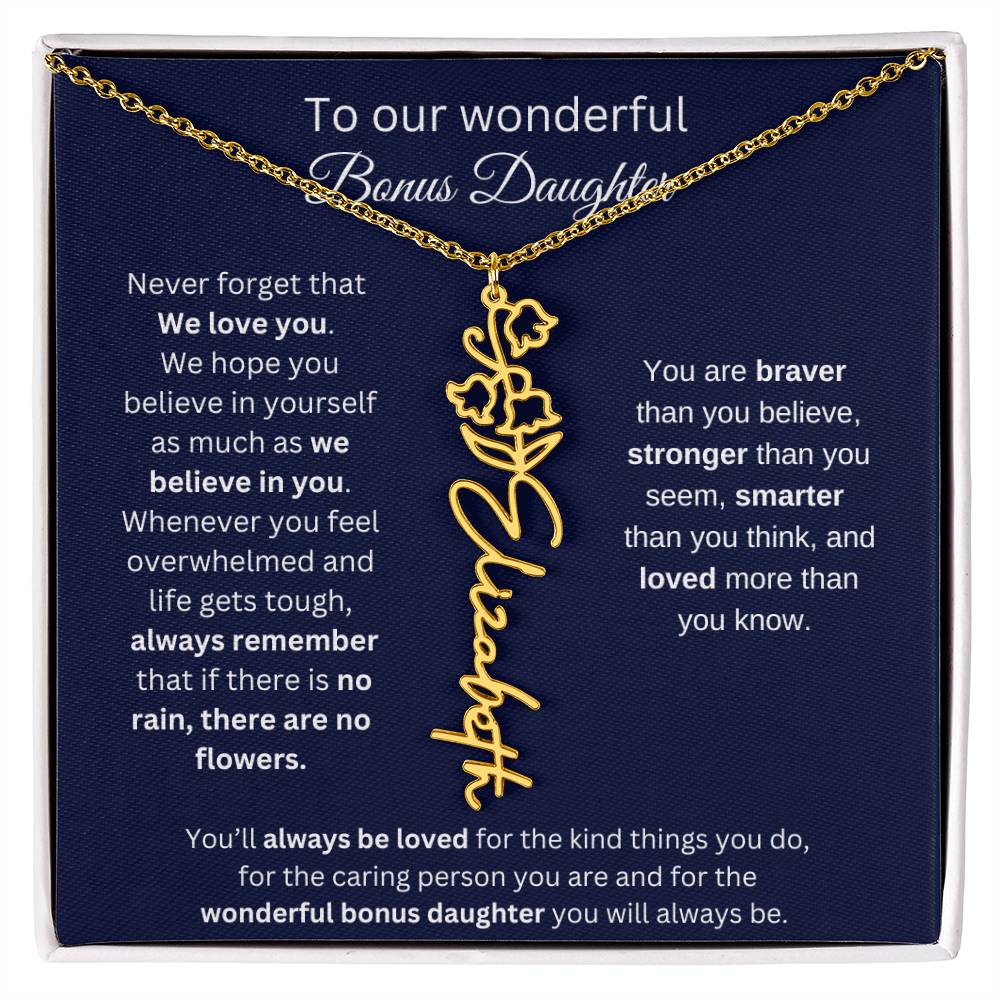 To Our Wonderful Bonus Daughter Personalized Birth Month Flower Necklace 1