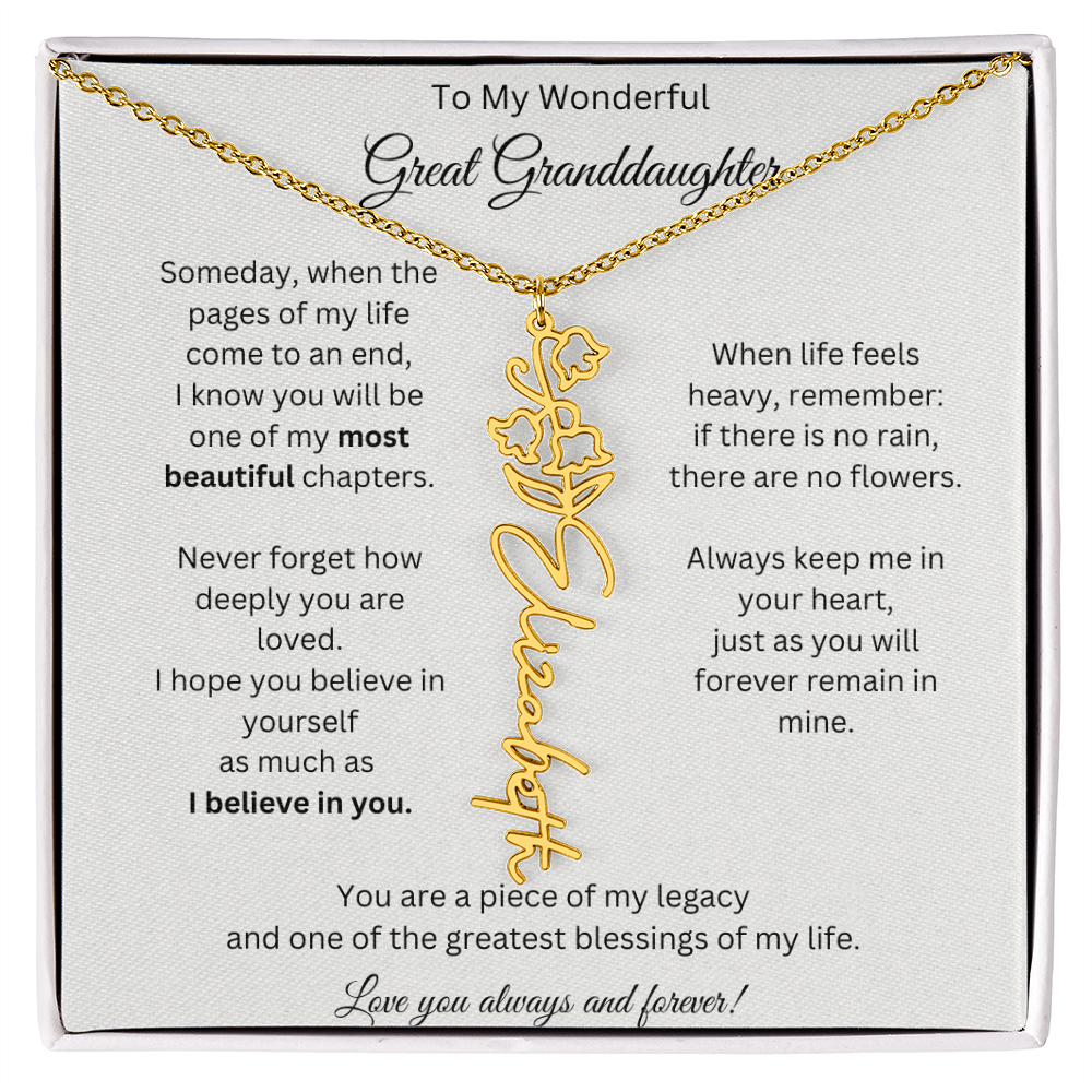 Great Granddaughter Gift - Custom Birth Flower Name Necklace