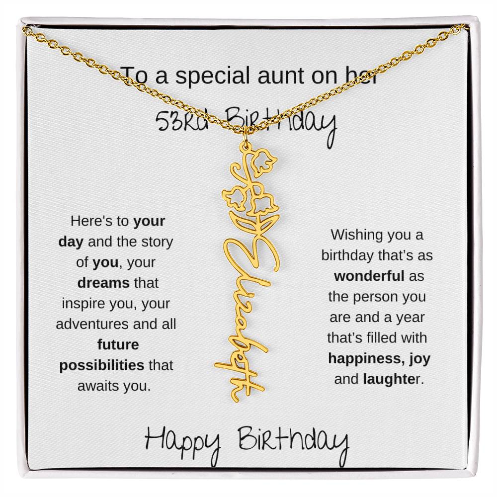 To A Special Aunt On Her 53rd  Birthday | Flower Name Necklace