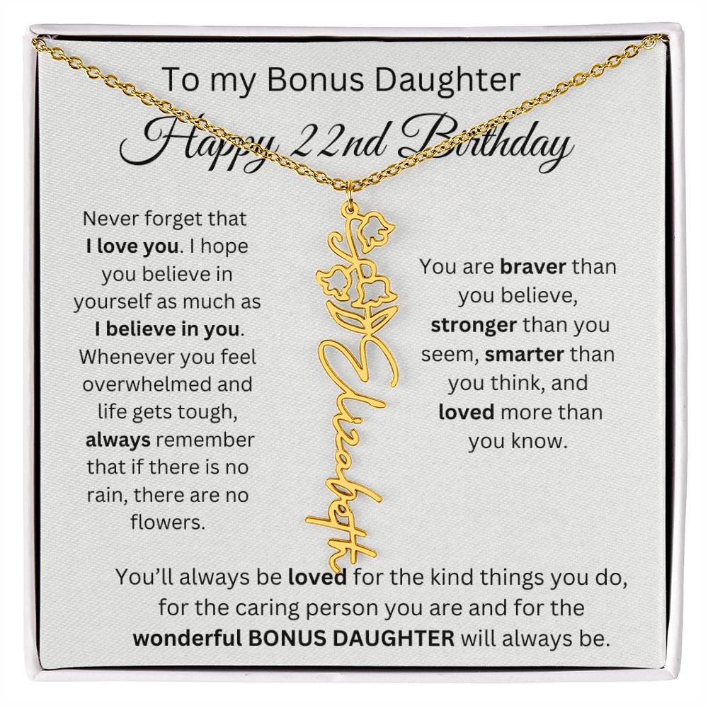 To My Bonus Daughter | Happy 22nd Birthday | Flower Name Necklace