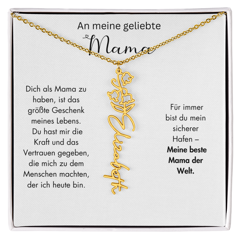 Personalisierte Namenskette mit Geburtsblume für Mama