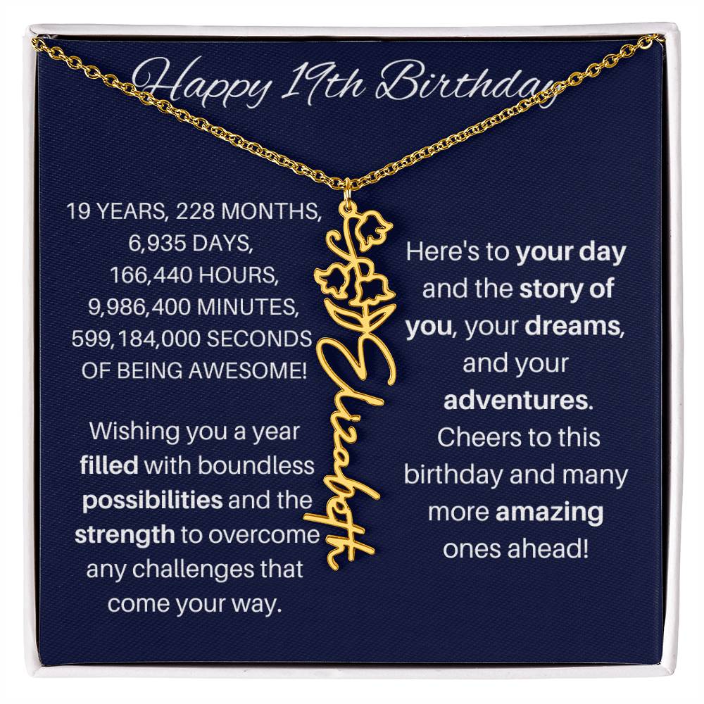 19th Birthday Birth Flower Necklace