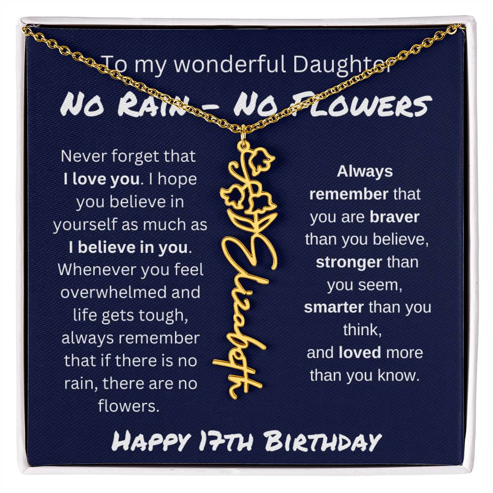 No Rain - No Flower | Happy 17th Birthday | Flower Name Necklace