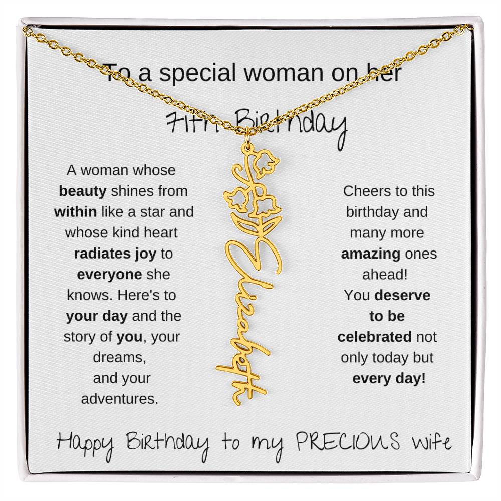 Happy 71th Birthday To My Precious Wife - Birthflower Necklace